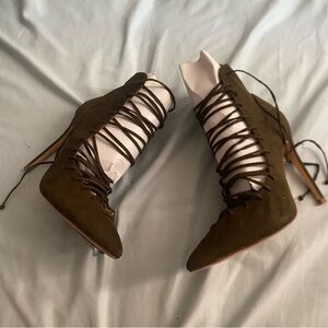 Forest Green Point Lace Up Heels